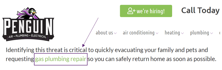 A screenshot of a website's blog pointing out the internal link.
